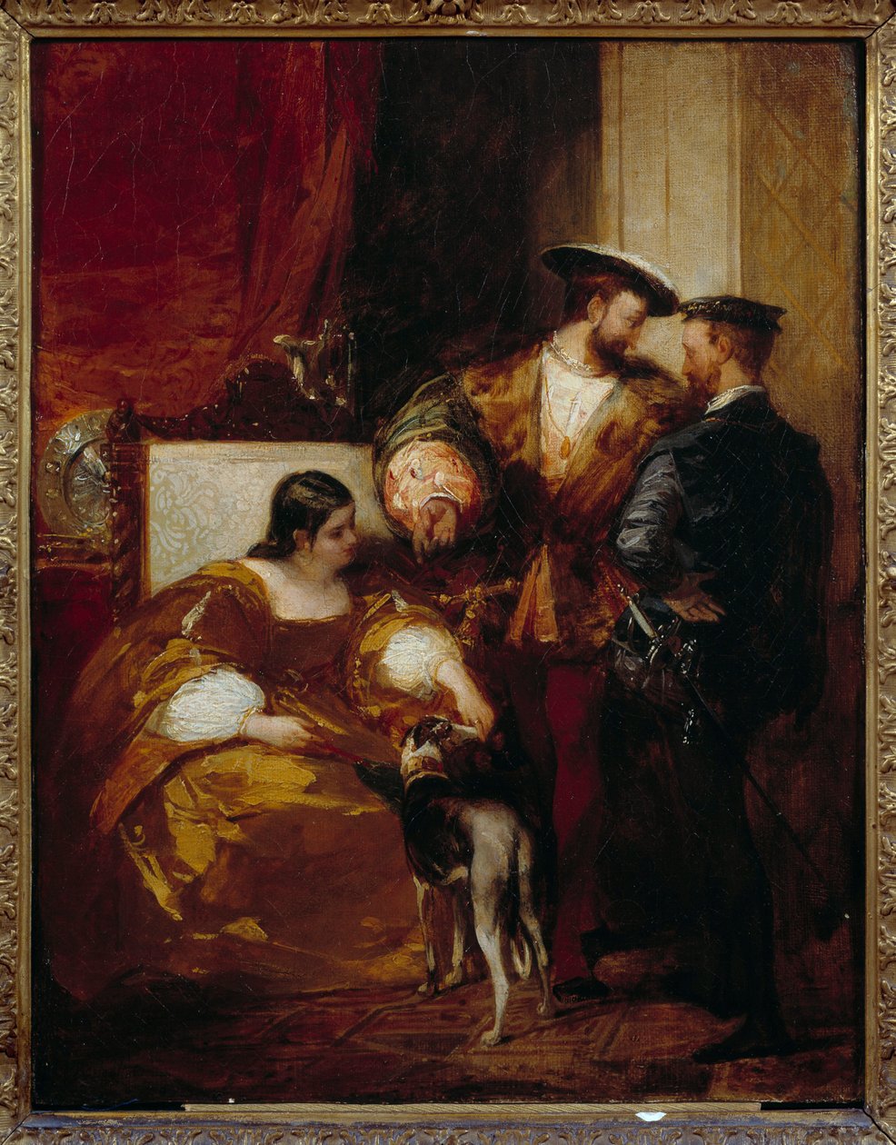 Francois I og hertuginnen av Etampes. Anne de Pisseleu, hertuginne av Etampes, favoritt til Francois I (1508-1580). Maleri av Richard Bonington (1801-1828) Ec. Ang av Richard Bonington