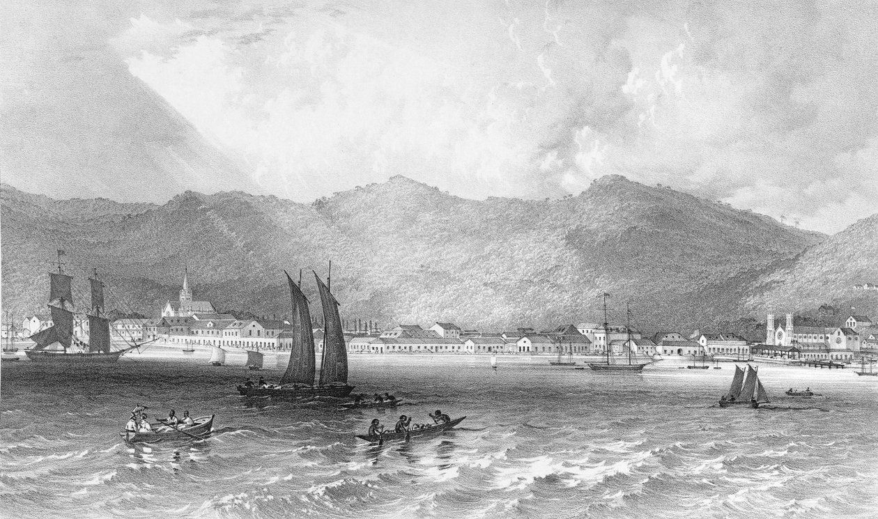 Trinidad, fra Gulf of Paria, illustrasjon fra 