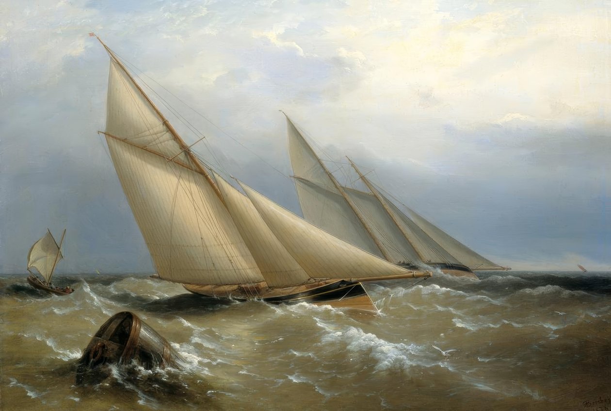 En skonner- og kutteryacht som runder en bøye av Richard Brydges Beechey