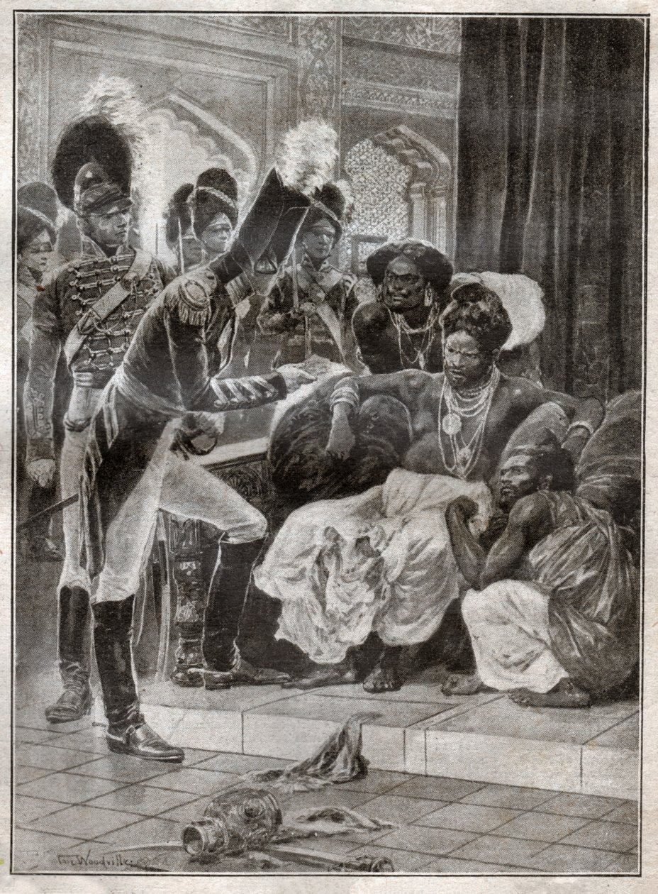 Sri Vikrama Rajasinha, konge av Kandy (Sri Lanka) avskjediget av engelskmennene i 1815. 1924 (Illustrasjon) av Richard Caton (after) Woodville