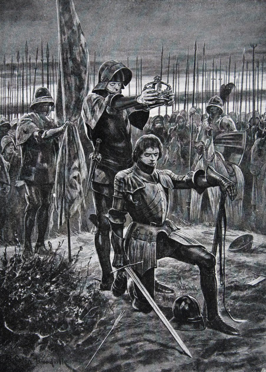 Henry VII kronet på Bosworth, illustrasjon fra 