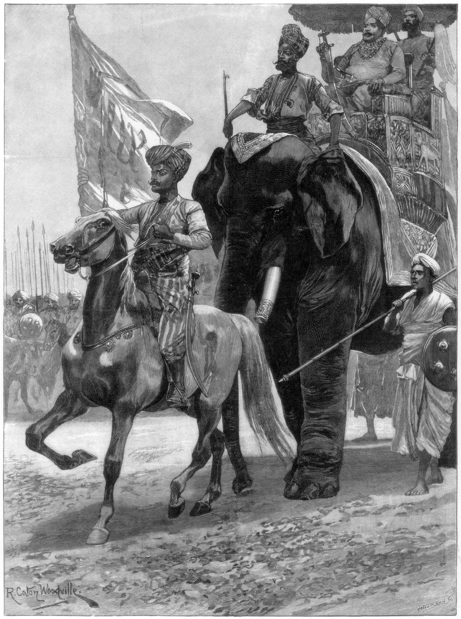 Ankomst av Nawab Siraj Ud Daulah før Clives stilling, India, 1757, 1893. av Richard Caton II Woodville