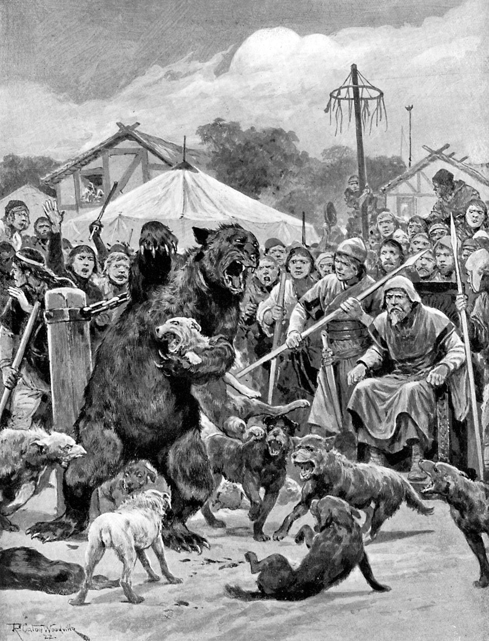 Bjørnelokking i saksisk tid, c1920. av Richard Caton II Woodville