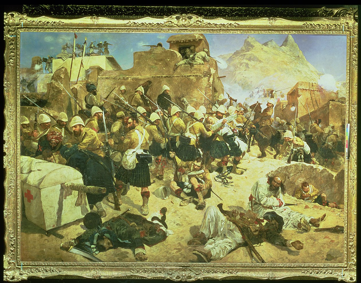 Candahar: The 92nd Highlanders and the 2nd Gurkhas Storming Gaudi Mullah Sahibdad av Richard Caton II Woodville