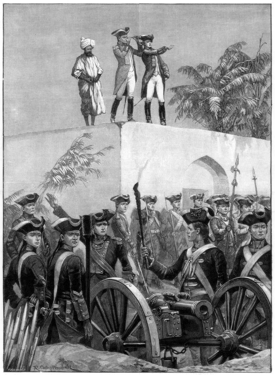Clive på taket til Nawab Siraj Ud Daulahs jakthytte, India, 1757, 1893. av Richard Caton II Woodville