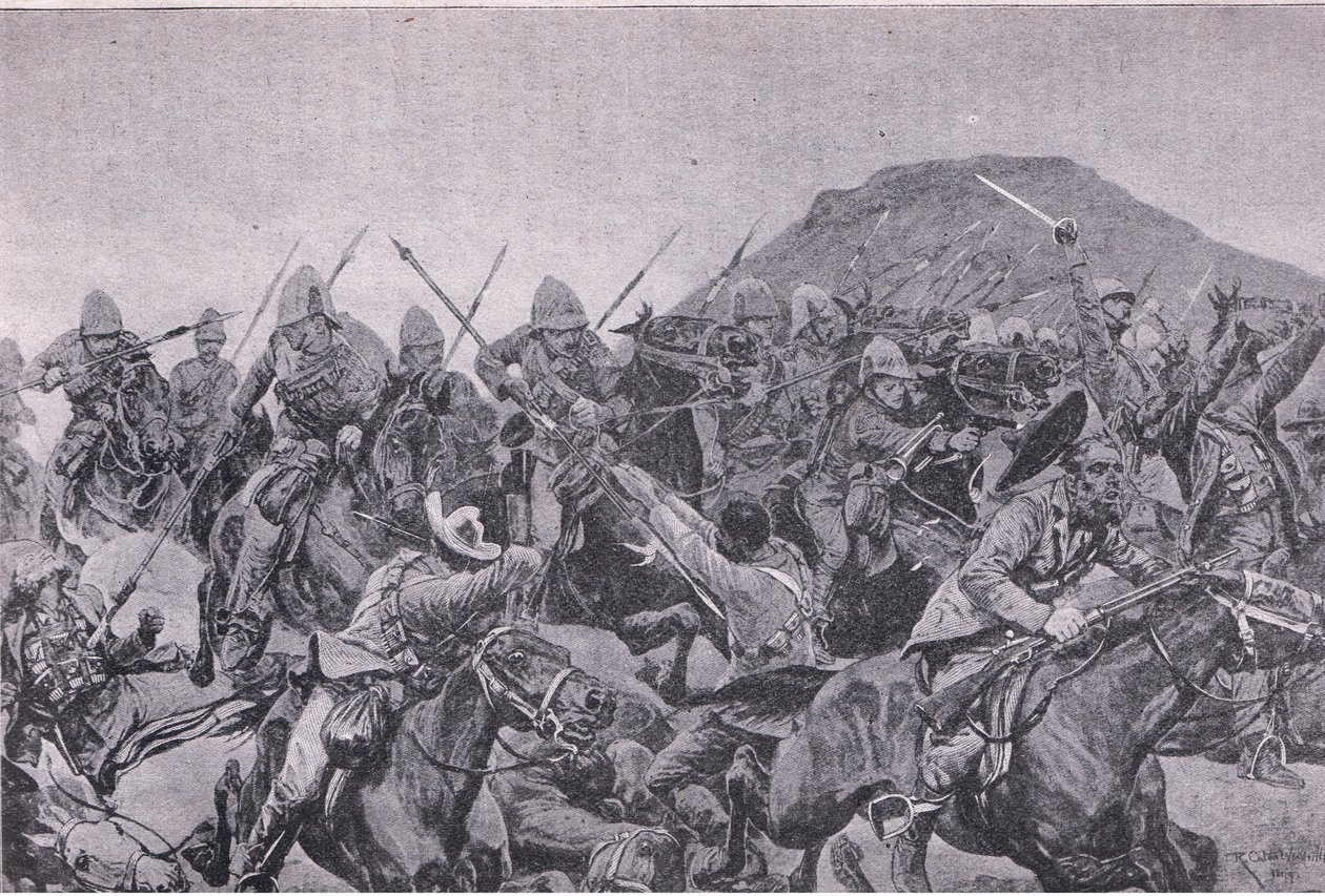 Slaget ved Elandslaagte: kavaleriet (litho) av Richard Caton II Woodville
