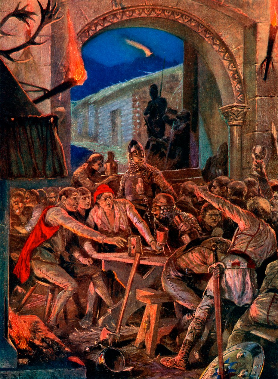 Den siste festen til Robert De Comines-menn i Durham, 1069, c1920. av Richard Caton II Woodville