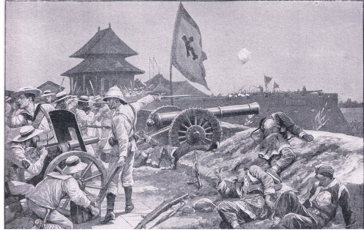 Tientsin: slåss på vollene (litho) av Richard Caton II Woodville