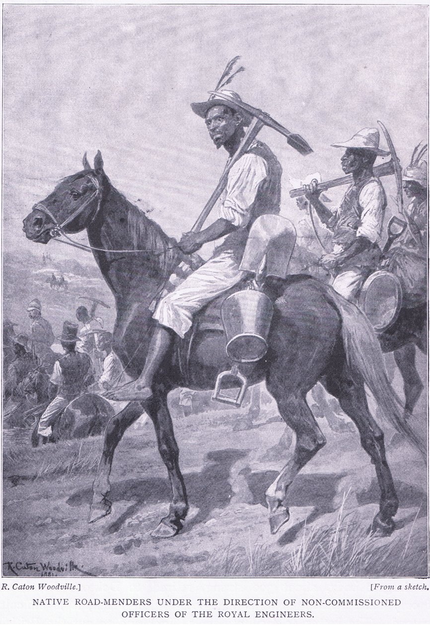 Native road menders, fra After Pretoria: The Guerilla War utgitt av Harmsworth Bros Limited, 1901 av Richard Caton Woodville