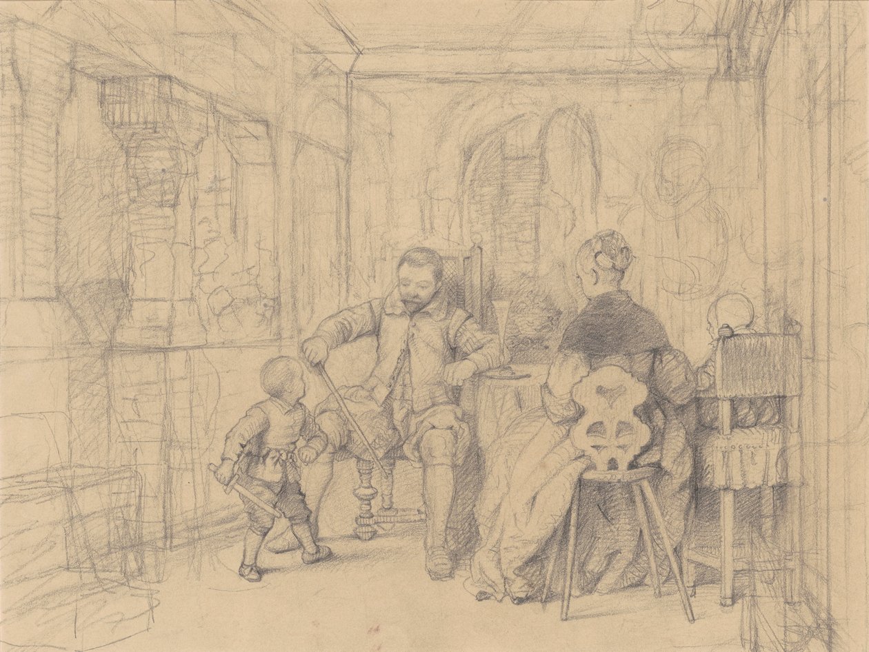 The Fencing Lesson, ca. 1847-49 (grafitt på vevd papir) av Richard Caton Woodville
