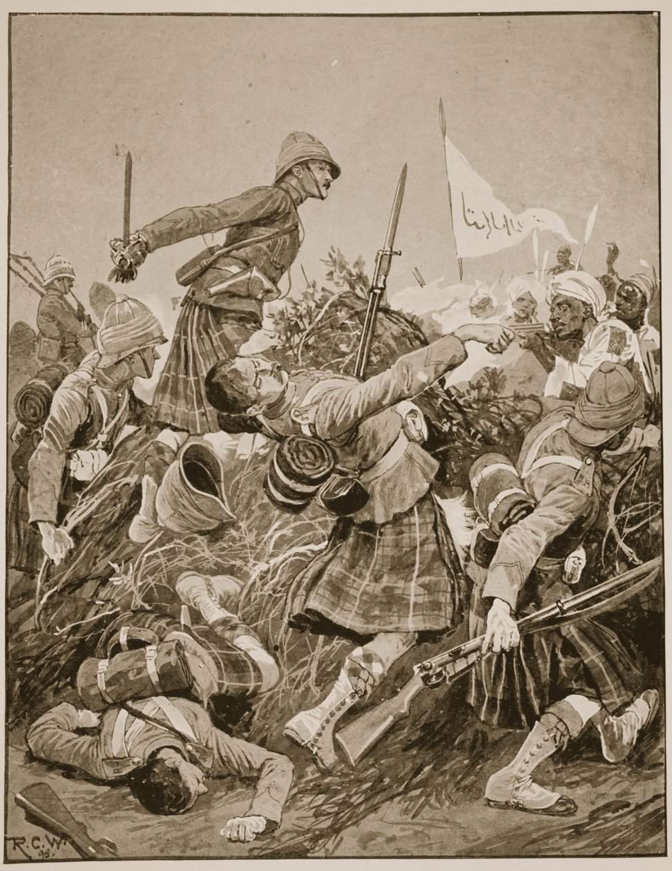 Seaforth Highlanders stormer zareba i slaget ved Atbara, illustrasjon fra 