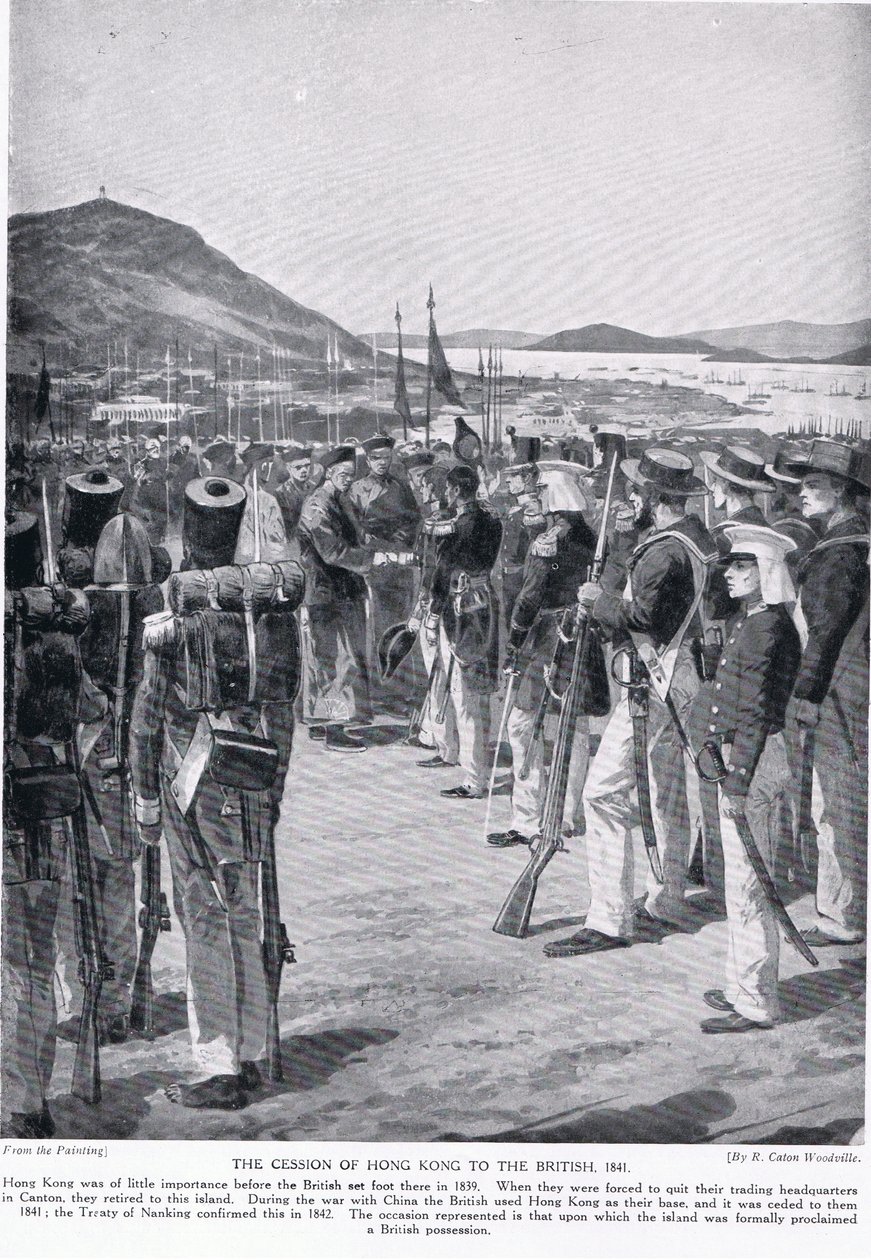 Overdragelsen av Hong Kong til britene, 1841, illustrasjon fra 