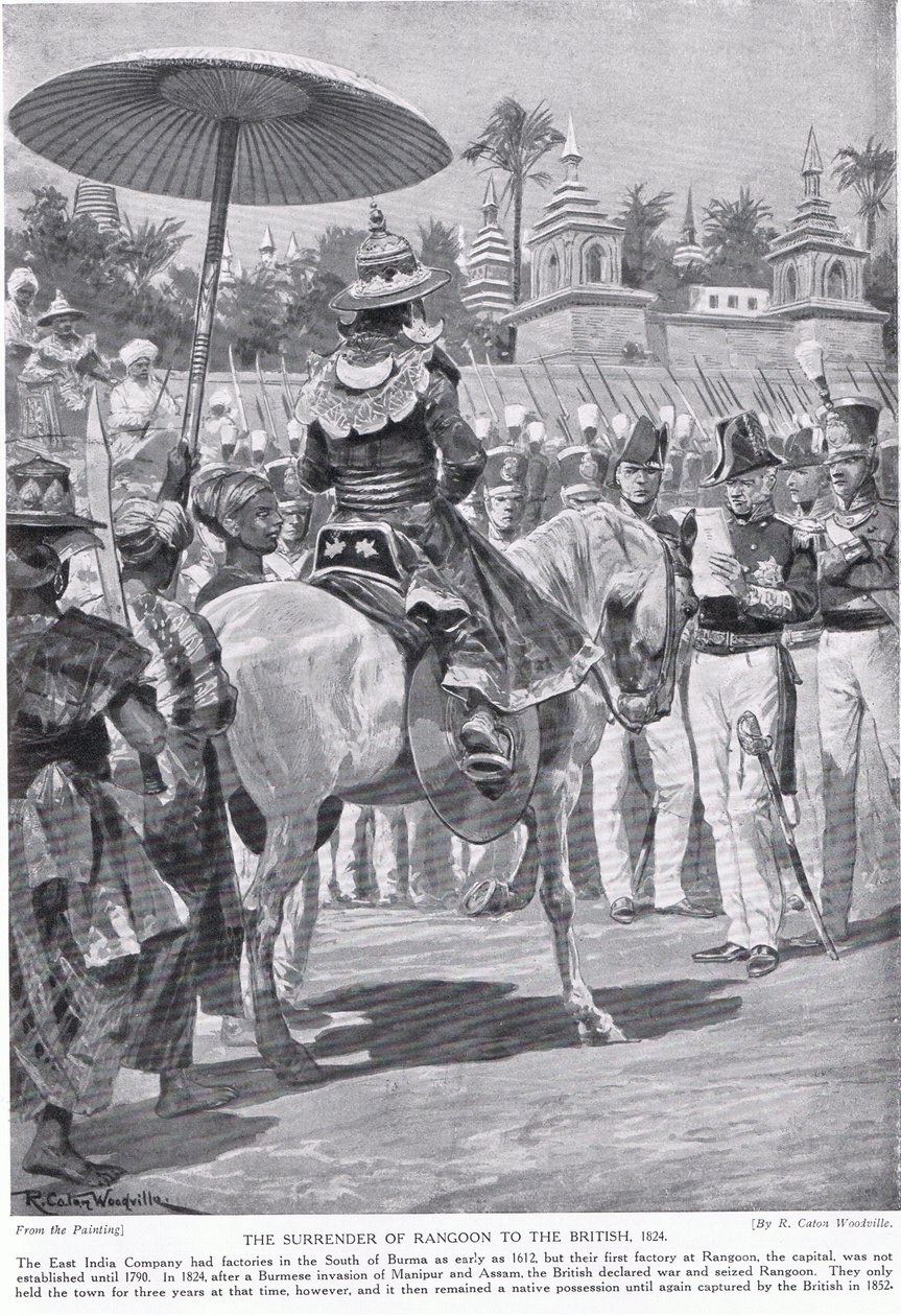 Overgivelsen av Rangoon til britene, 1824, illustrasjon fra 