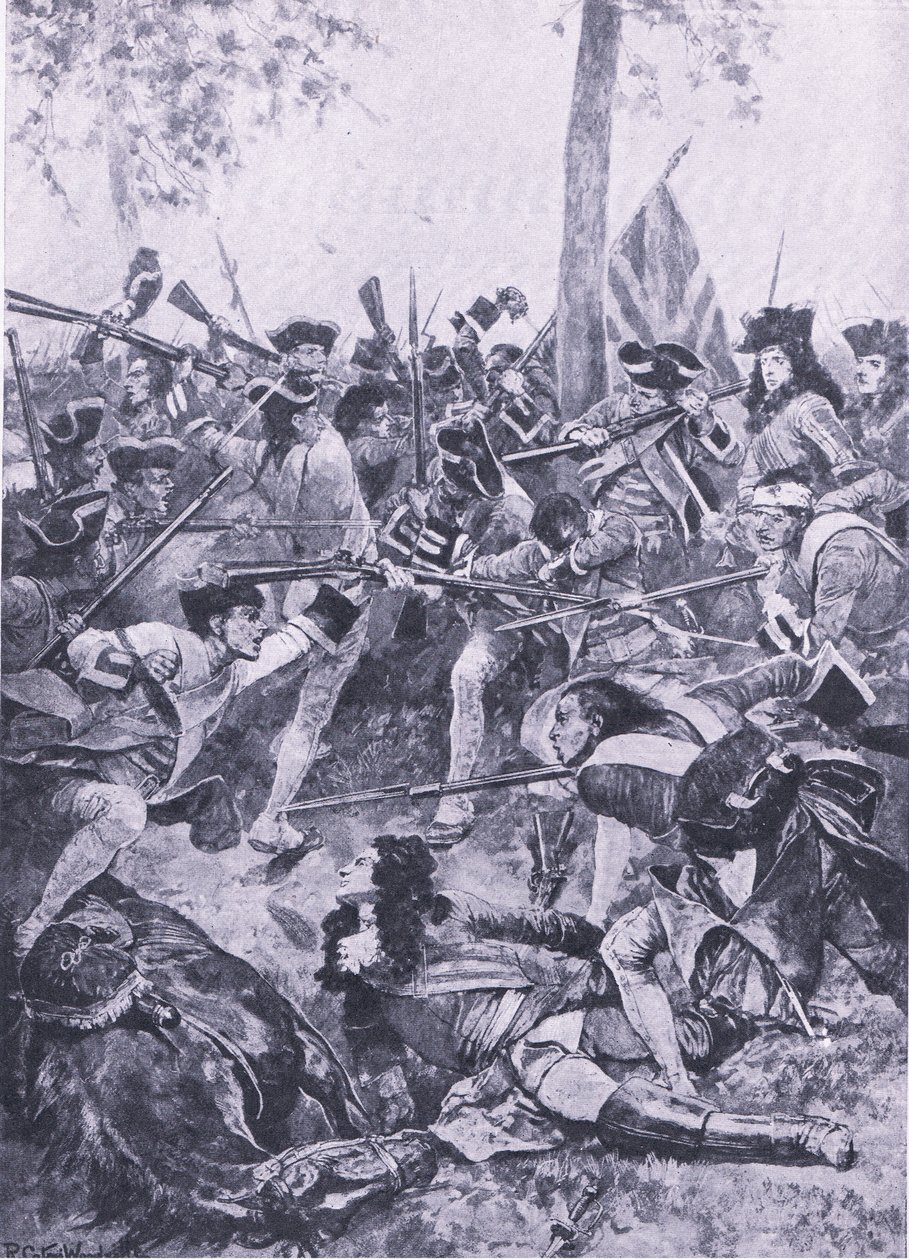 Slaget ved Ramilles, 23. mai 1706: Angrepet til det irske regimentet, illustrasjon fra British Battles on Land and Sea, 1915 av Richard Caton Woodville junior