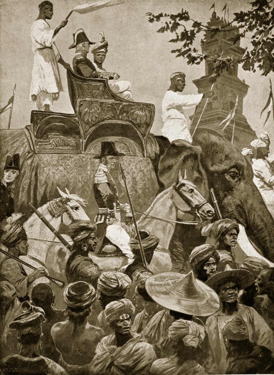 Britiske tropper på vei inn i Singapore, 1824, illustrasjon fra 