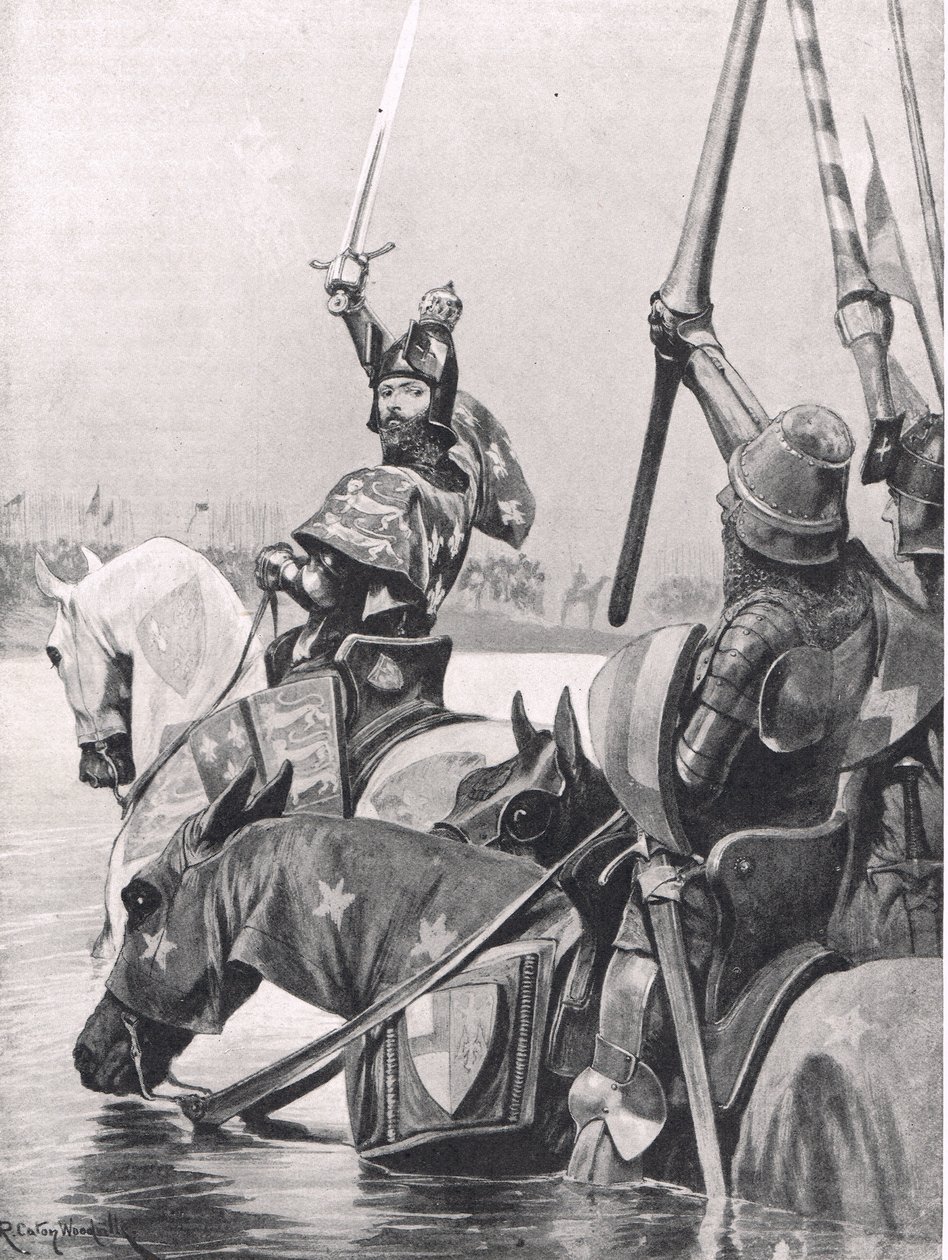 Edward III krysser Somme før slaget ved Crecy, illustrasjon fra 