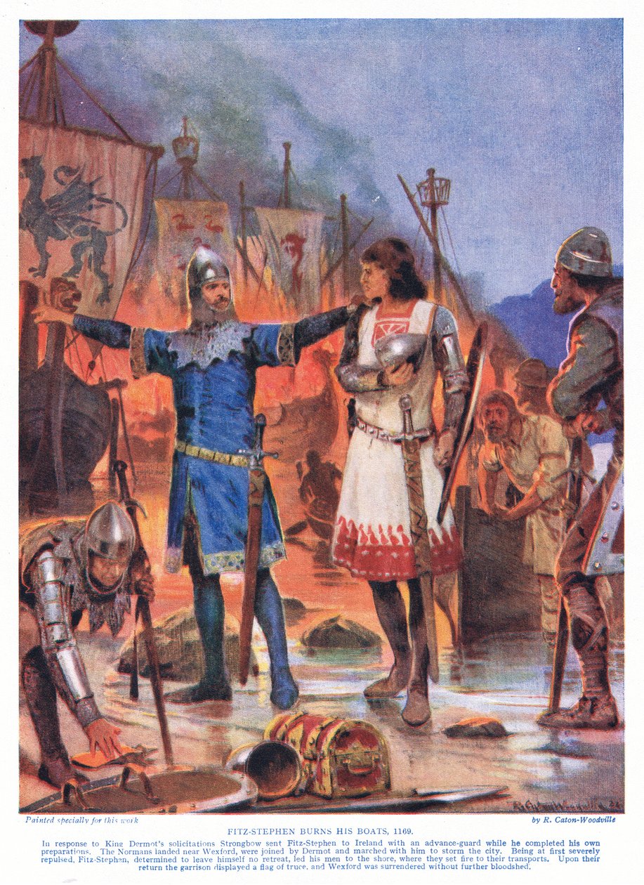 Fitz-Stephen brenner skipene sine AD1169, 1920-tallet av Richard Caton Woodville junior