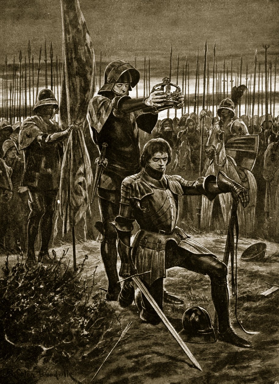 Henry VII kronet i Bosworth, illustrasjon fra 