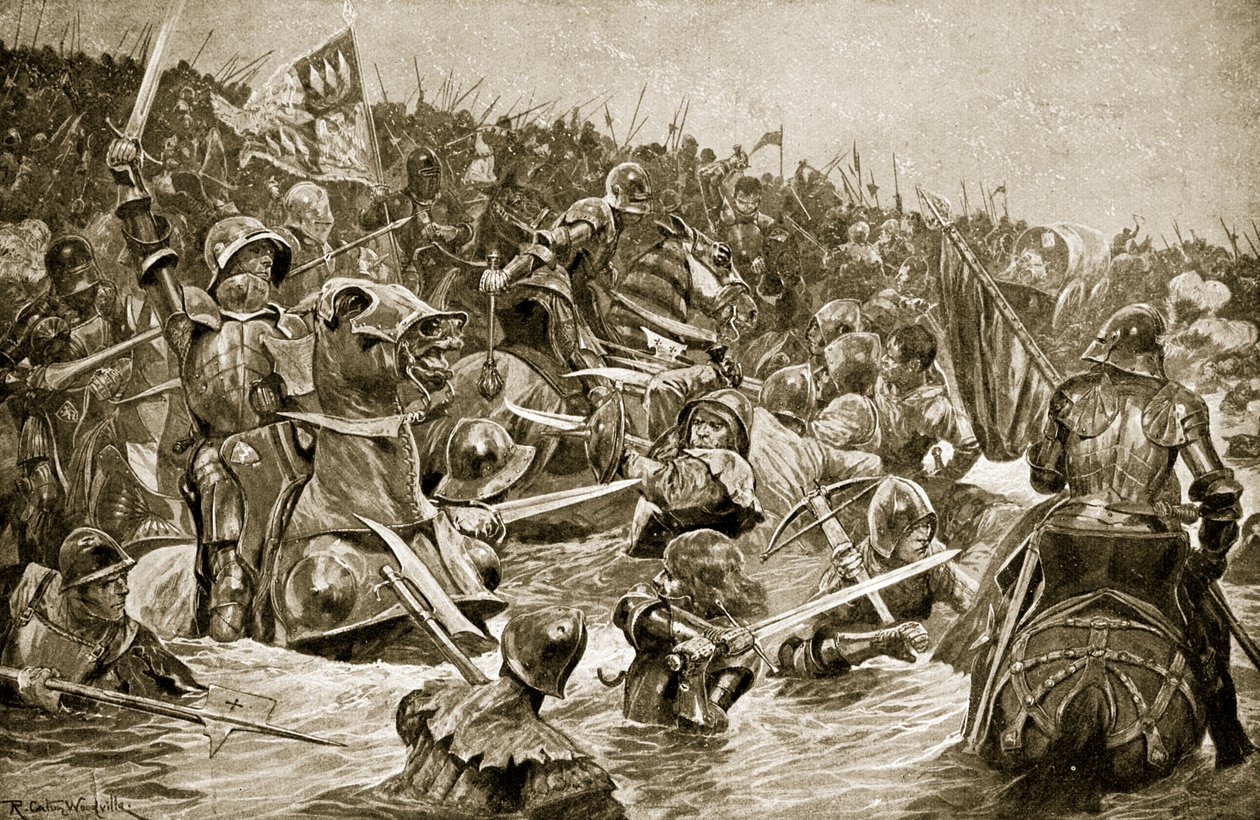 Slaget ved Towton, illustrasjon fra 'Hutchinson's Story of the British Nation', ca. 1923 av Richard Caton Woodville junior