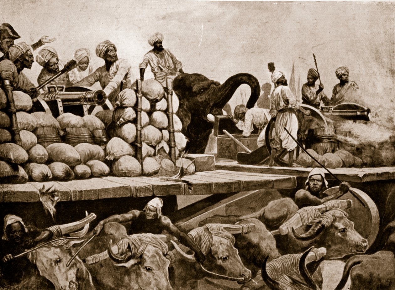 Nawabs artilleri ved Plassey, illustrasjon fra 