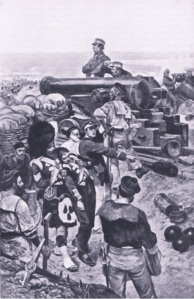 Angrepet på Sevastopol, 1855, illustrasjon fra British Battles on Land and Sea, 1915 av Richard Caton Woodville junior