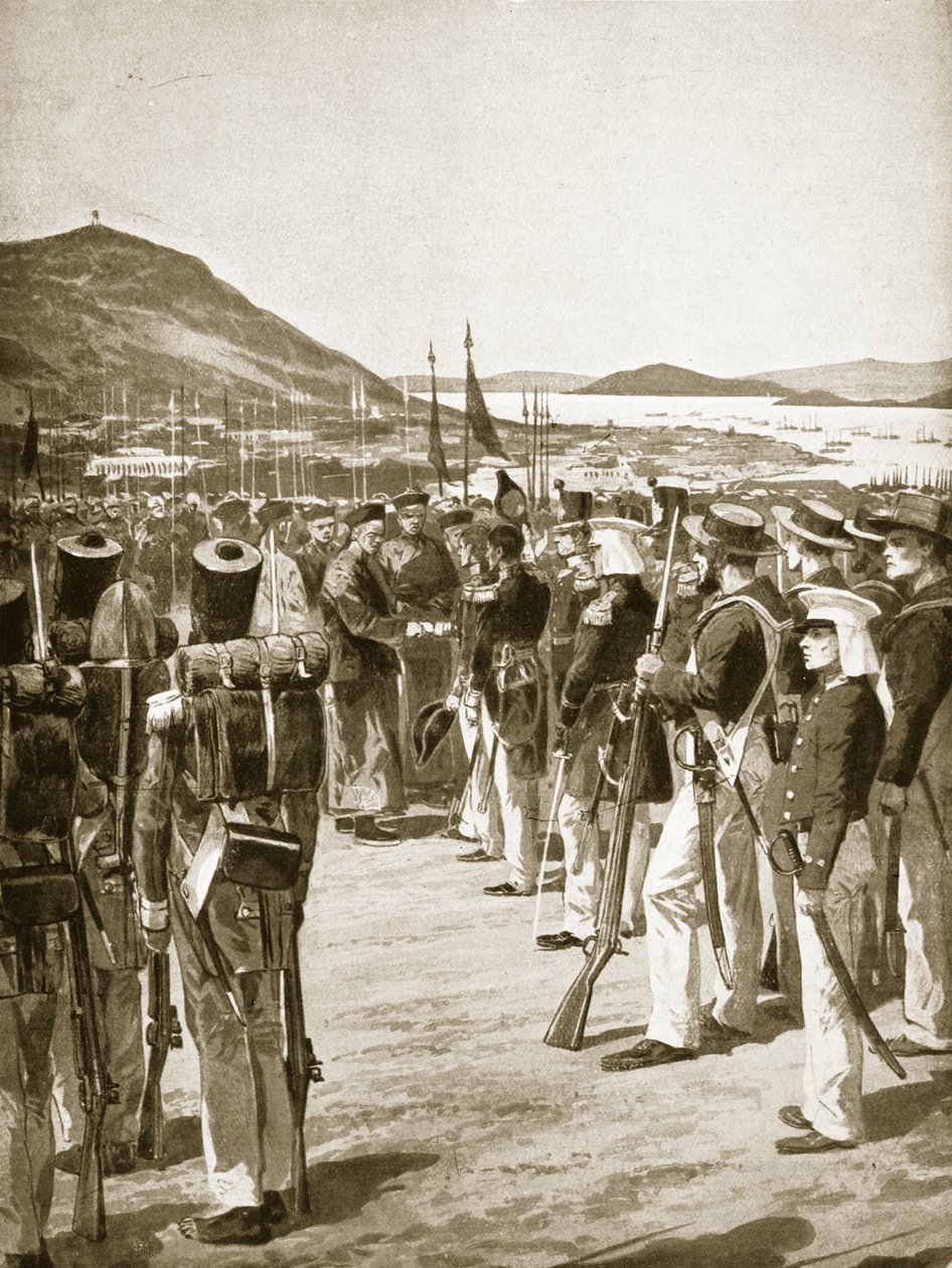 Overdragelsen av Hong Kong til britene, 1841, illustrasjon fra 