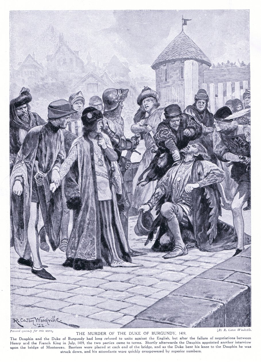 Drapet på hertugen av Burgund AD1419, 1920-tallet av Richard Caton Woodville junior