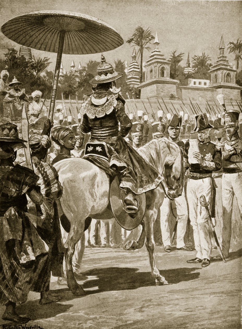 Overgivelsen av Rangoon til britene, 1824, illustrasjon fra 
