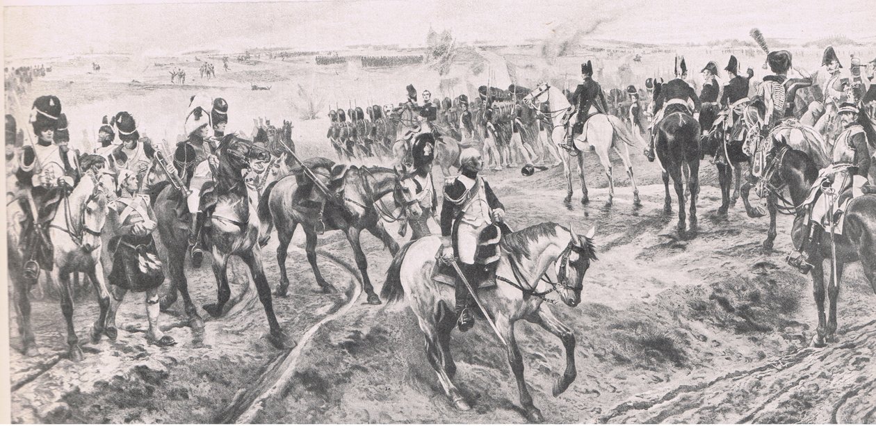 Waterloo 18. juni 1815: The Old Guard, illustrasjon fra British Battles on Land and Sea, 1915 av Richard Caton Woodville junior