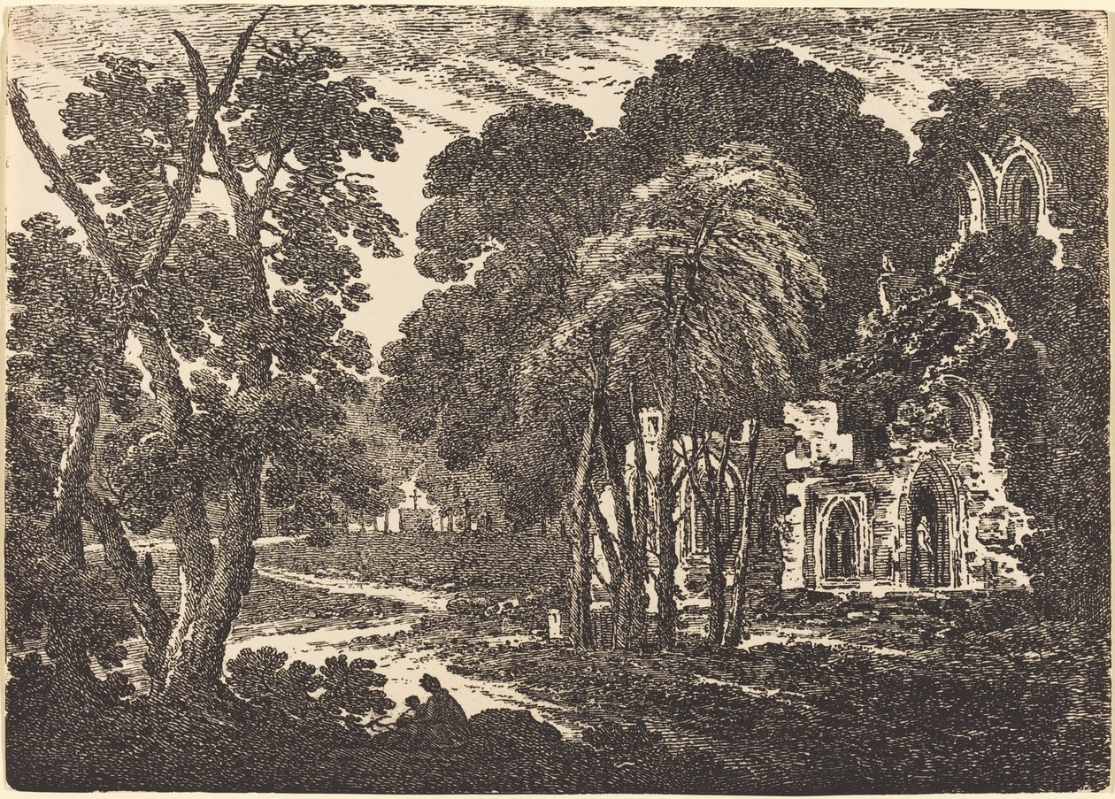 Ødelagt Abbey blant trær av Richard Cooper II