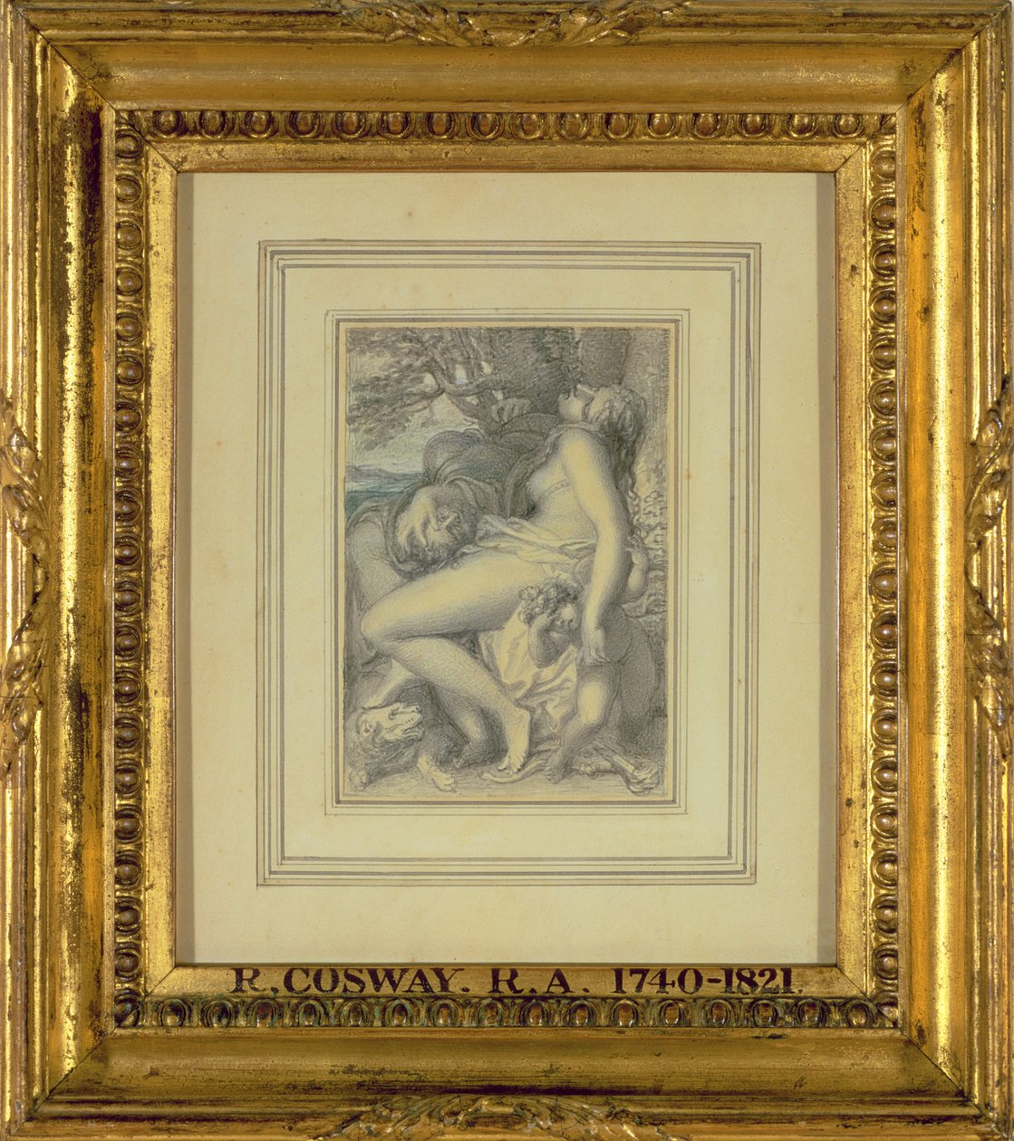 Mars hviler i fanget til Venus, ca. 1805-15 (wc over blyant på papir) av Richard Cosway
