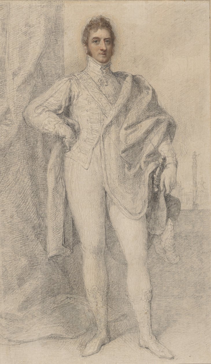 Portrett av George, 5. hertug av Marlborough, med Blenheim i det fjerne, 1817-21. av Richard Cosway