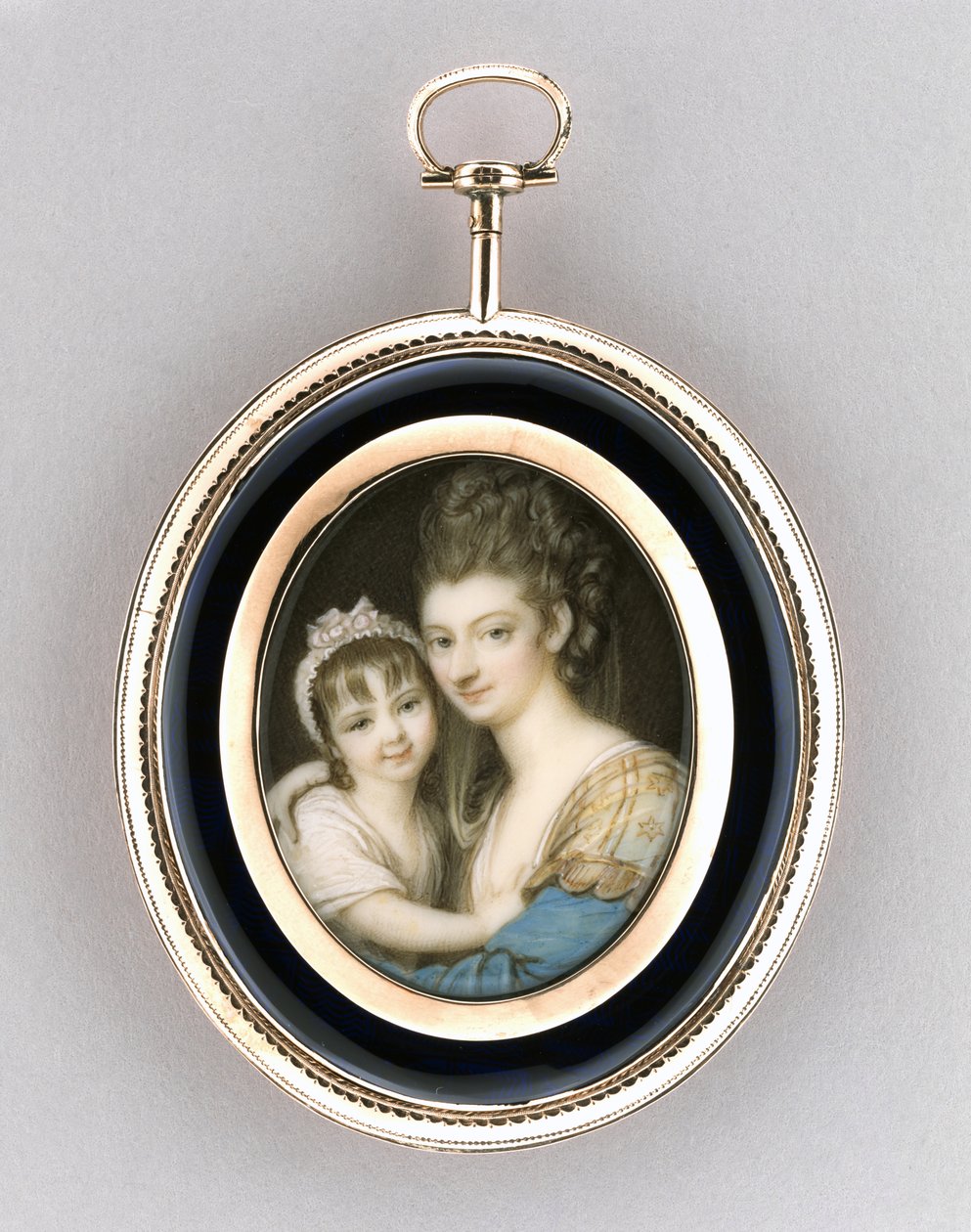 Portrait of a Mother and Daughter, ca. 1765-70 (akvarell på elfenben, 9 karat rosa gull, hår og glass) av Richard Cosway