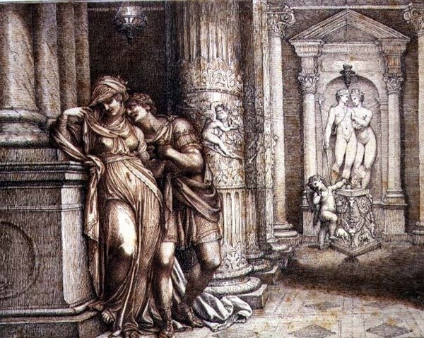 Two Lovers oppmuntret av Cupid av Richard Cosway