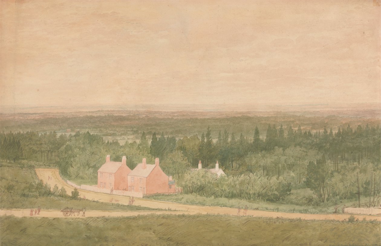 Landskap med hytter, Broadmoor av Richard Dadd