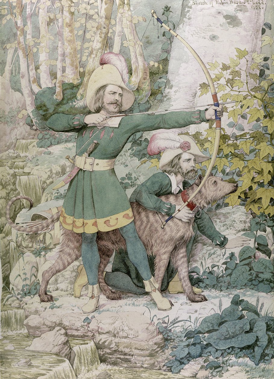 Skisse av Robin Hood, 1852 (wc over grafitt på papir) av Richard Dadd