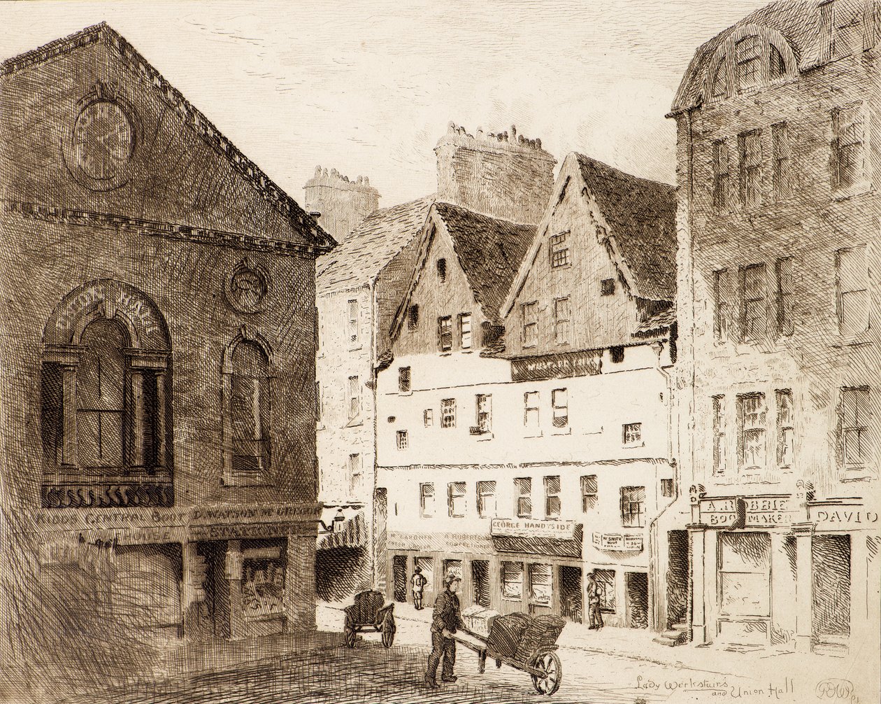 Lady Warkstairs og Union Hall (etsing) av Richard Davidson Winter
