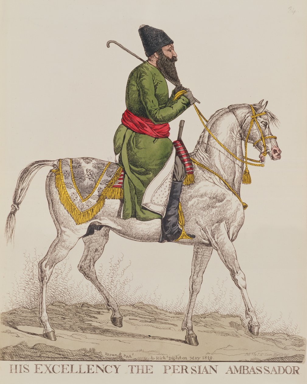 Hans eksellens den persiske ambassadør Mirza Abul Hassan Khan under sitt andre ambassadørbesøk i London, 1819 (trykk) av Richard Dighton