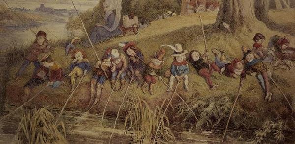 Dame Julianna Berners lærer sine unge elever kunsten å fiske av Richard Doyle