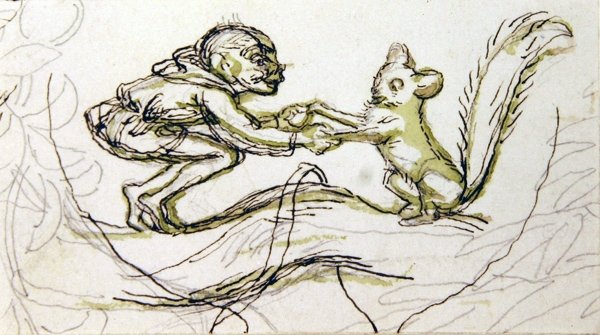 Goblin and Squirrel (penn, blyant og vask på papir) av Richard Doyle