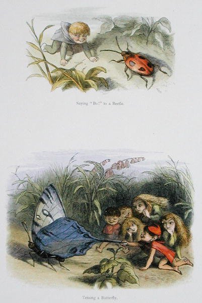 Sier "Bo!" to a Beetle, and Teasing a Butterfly, illustrasjoner fra 