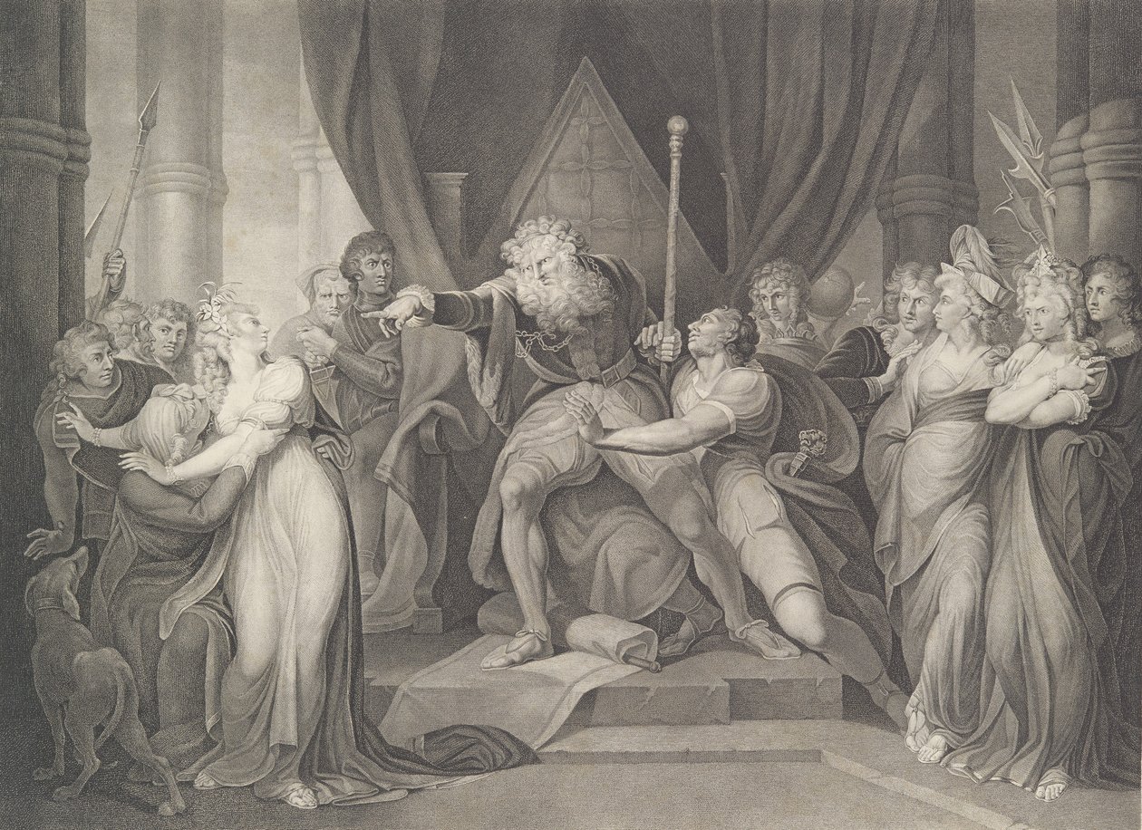 King Lear Casting Out His Daughter Cordelia Shakespeare, K..., først utgitt 1792, gjenutgitt 1852. av Richard Earlom