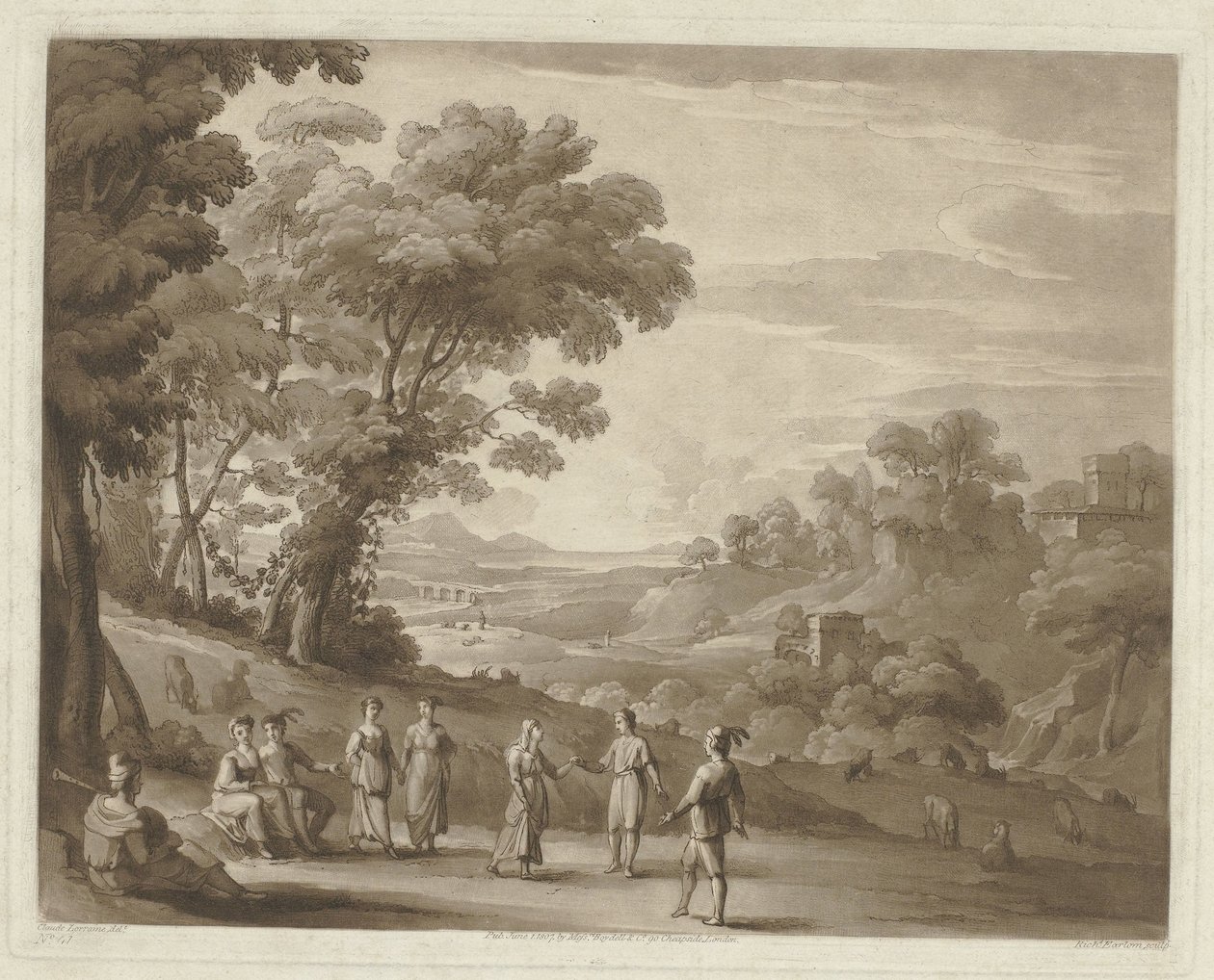 Landskap med dansende figurer Trykk etter tegninger av Claude Lorrain (serietittel) Liber Veritatis (serietittel) av Richard Earlom