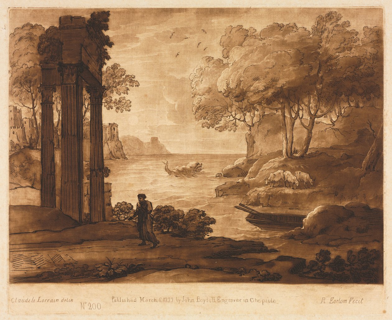 Liber Veritatis: nr. 200, A View on the Sea Shore, med historien om Jesus av Richard Earlom