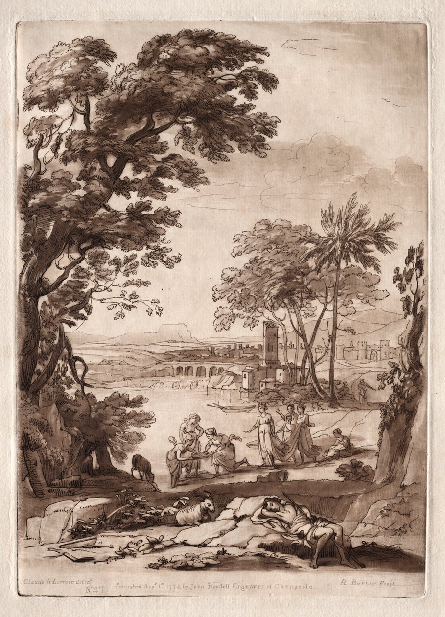 Liber Veritatis: nr. 47, En elvescene med funnet av Moses av Richard Earlom