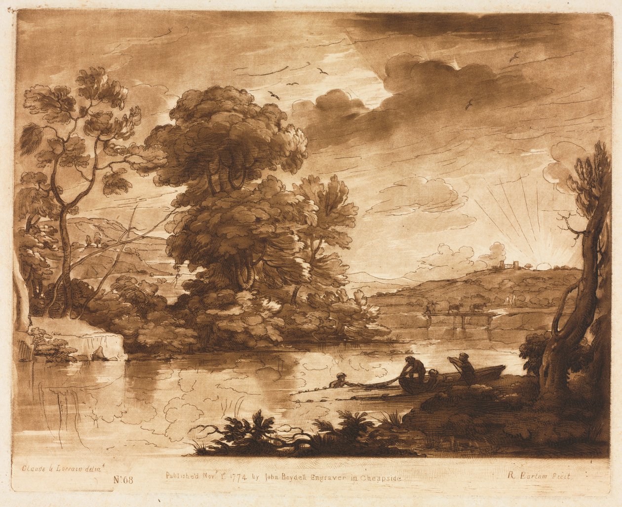Liber Veritatis: No. 68, A Landscape at Sunset with Fishermen Drawing a Net av Richard Earlom