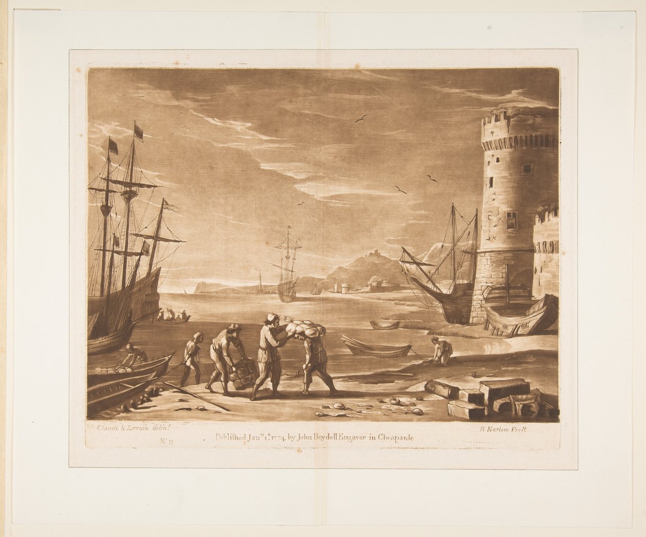 Havn med sjømenn som laster varer, 1774. av Richard Earlom