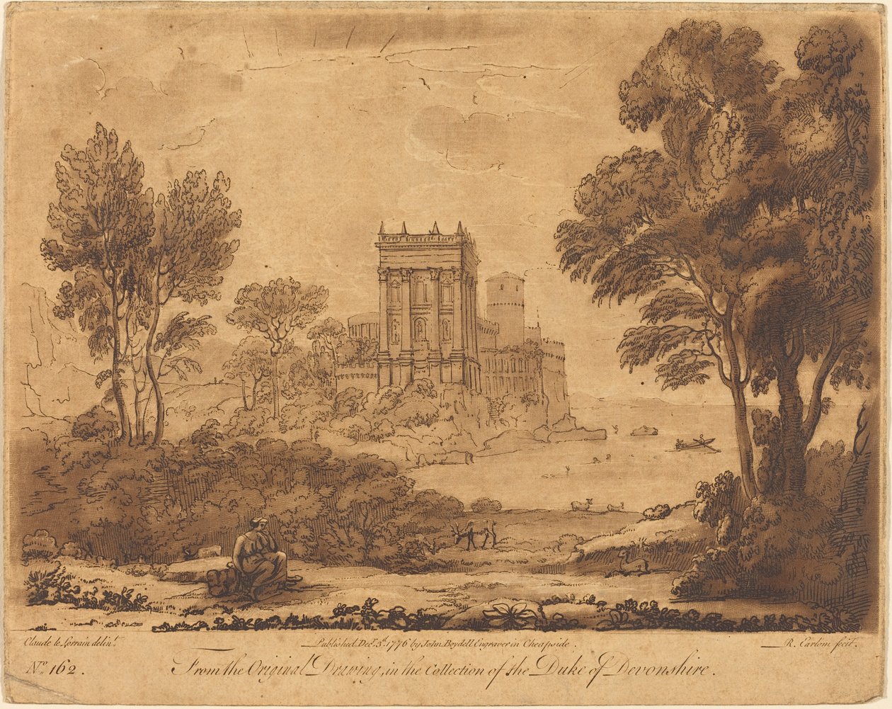 Landskapsnr. 162 fra "Sannhetens bok" av Richard Earlom after Claude Lorrain