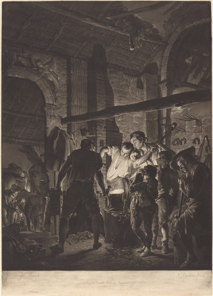 Smedbutikken av Richard Earlom after Joseph Wright