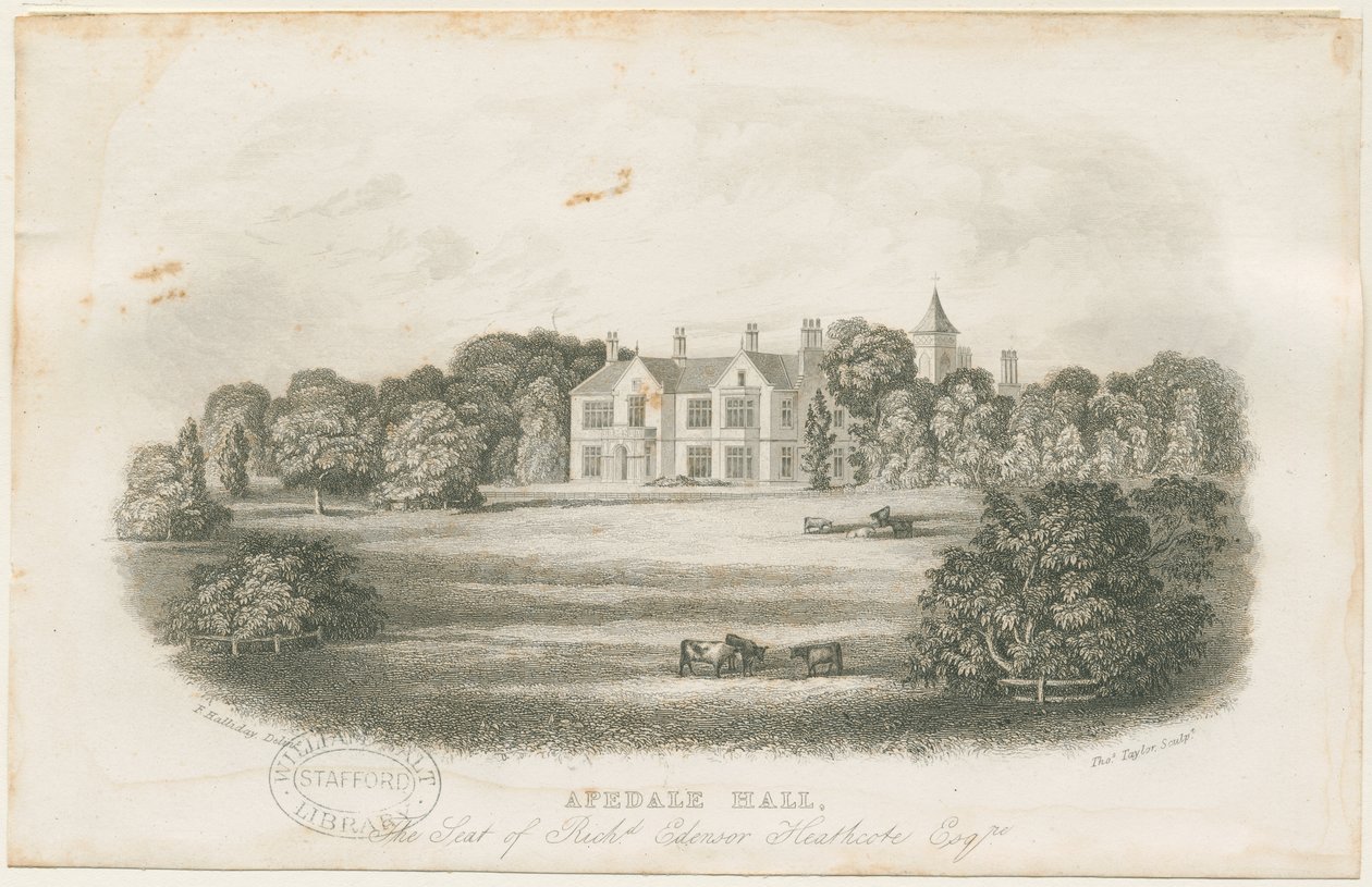 Apedale Hall House and Park: stålgravering, nd [?sent 18. århundre] av Richard Edensor Heathcote